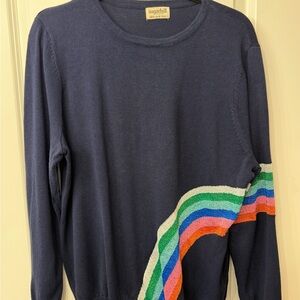 Sugarhill Navy Sweater with Metallic Rainbow Stripes